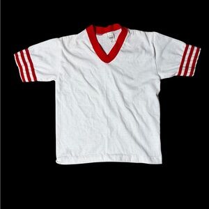 Vintage 70’s Kids White & Red V-Neck Sports Tee